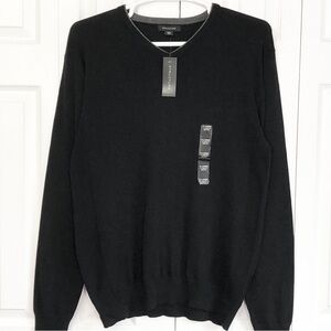NWT Structure Black & Gray Trim Ribbed Knit V-Neck Sweater XL